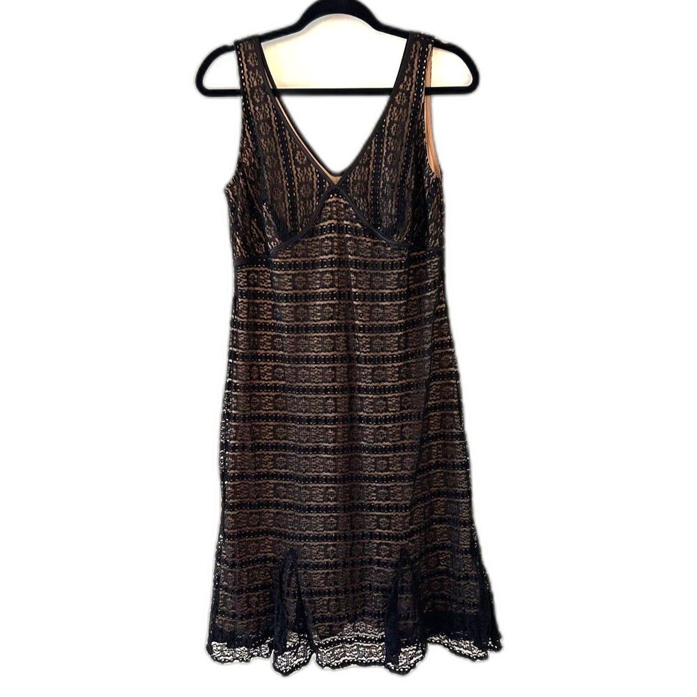 Vintage Y2K New York & Co Black Lace Overlay Nude Lined Sleeveless Dress Size L